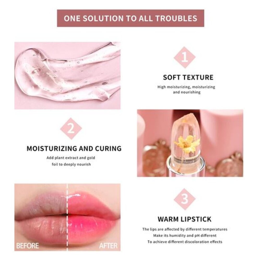 6 Pcs/Set Flower Jelly Lipstick Set Temperature Change Moisturizer Long Lasting - Picture 4 of 7